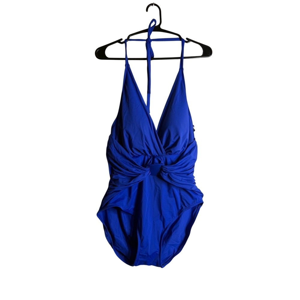 Magicsuit Bathing Swimsuit Miracle Womens 14 Blue Plunge Halter Slimming Snatch